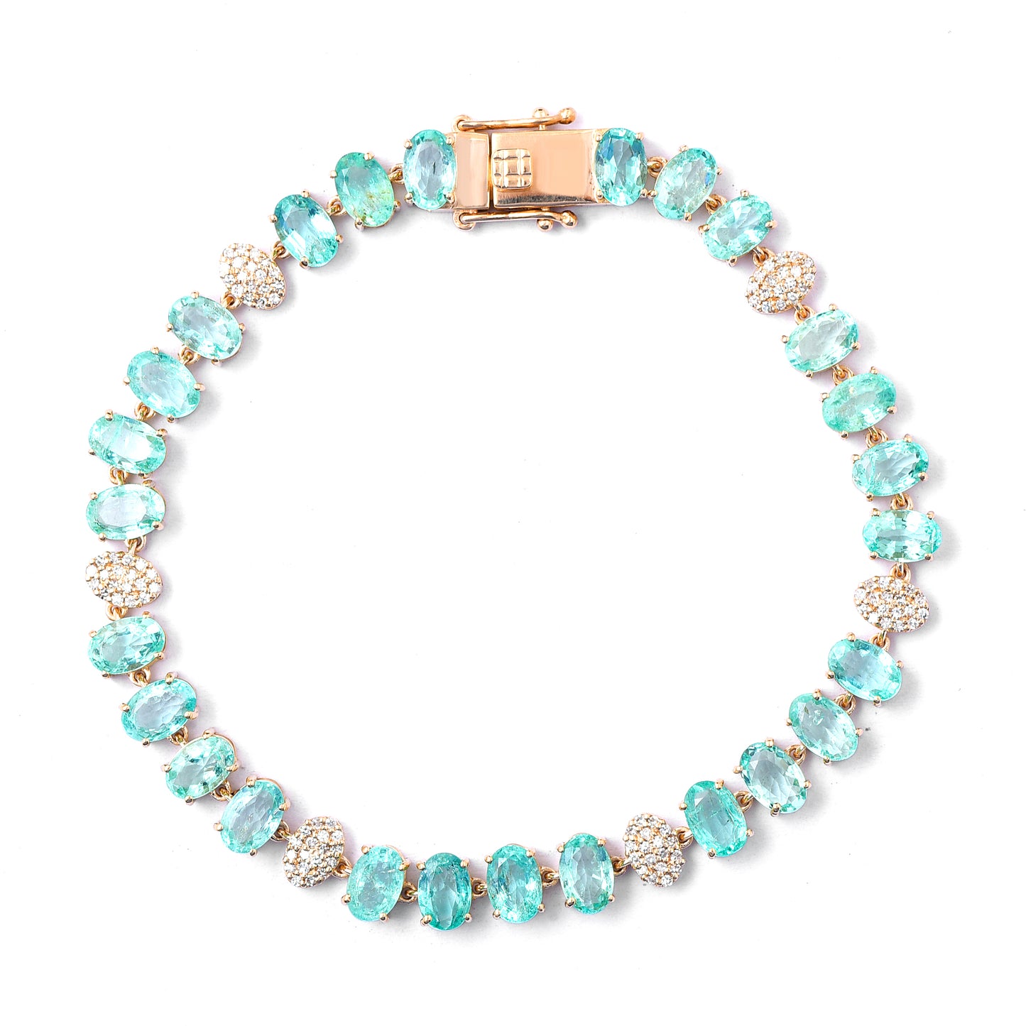 14.63 Ct Oval Mixed Cut Natural Emerald 14K Gold Bracelet