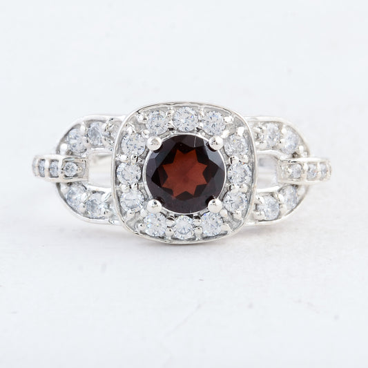 2.56 Ct Round Garnet 925 Sterling Silver Ring