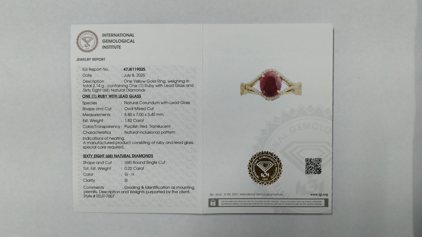 2.04 Ct Oval Mixed Cut Natural Corundum Ruby 14K Gold Ring