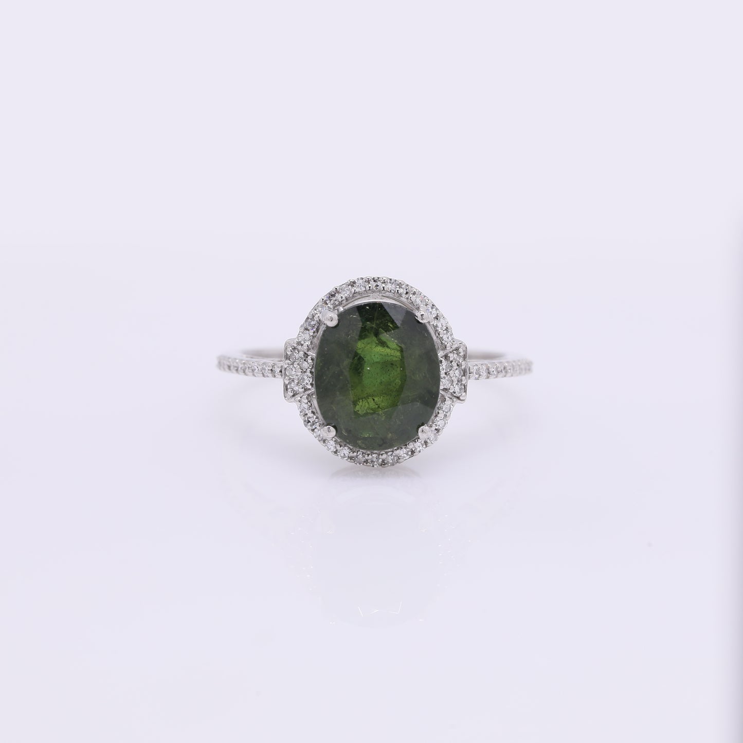 3.58 Ct Cushion Mixed Cut Natural Green Sapphire 950 Platinum Ring