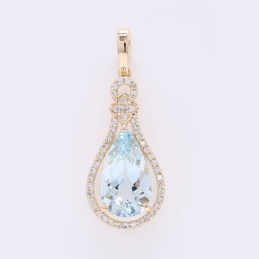 2.22 Ct Pear Mixed Cut Natural Aquamarine 14K Gold Pendant