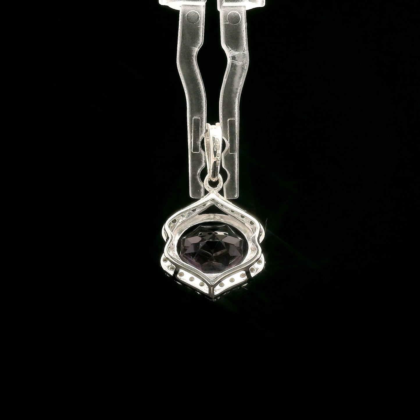 2.73 Ct Oval Amethyst, White Zircon 925 Sterling Silver Pendant