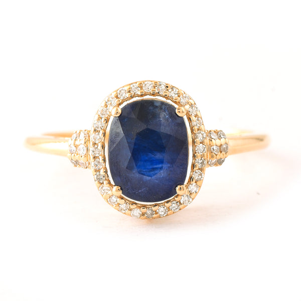 2.30 Ct Cushion Mixed Cut Natural Sapphire 14K Gold Ring