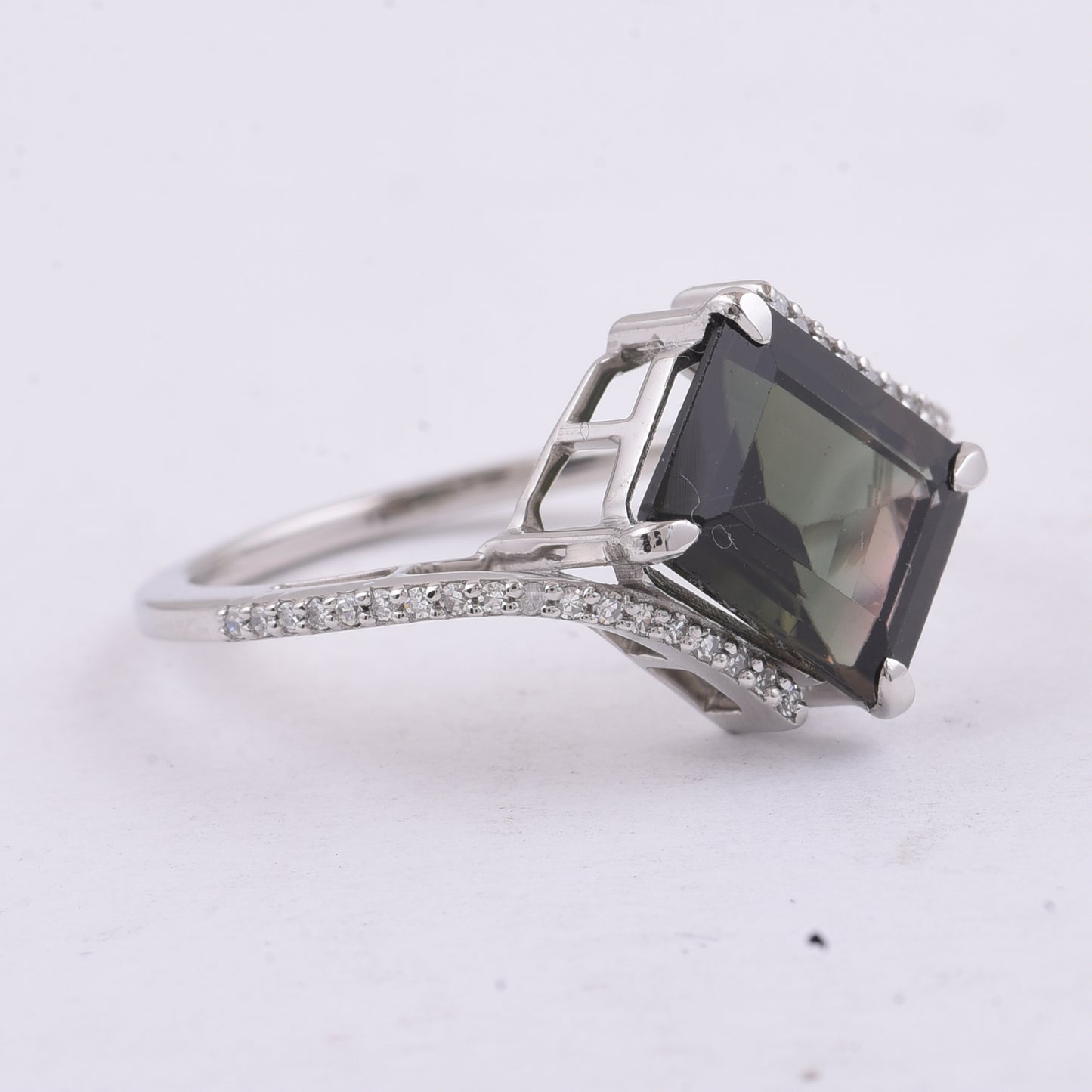 3.42 Ct Octagon Step Cut Natural Bi-Coloured Tourmaline 950 Platinum Ring
