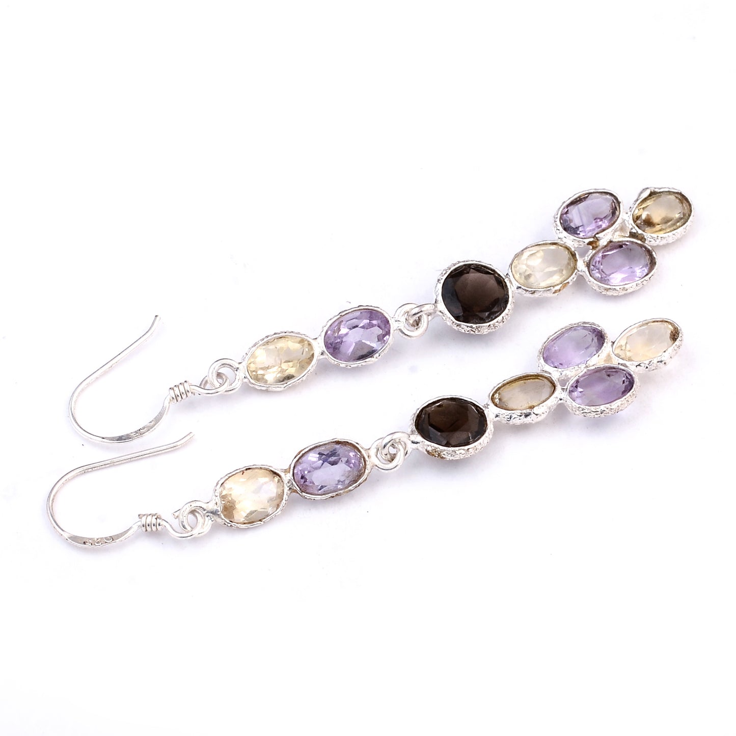 7.45 Ct Smoky Quartz, Citrine 925 Sterling Silver Earrings