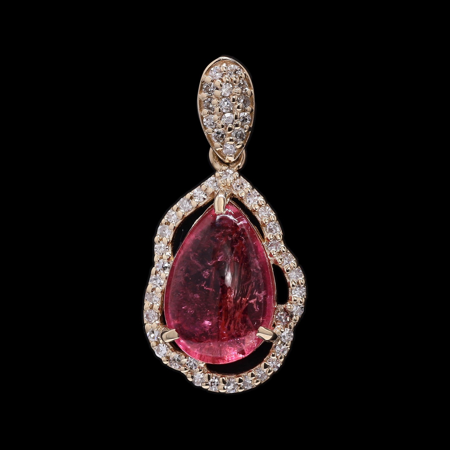 2.46 Ct Pear Cabochon Natural Tourmaline 14K Gold Pendant
