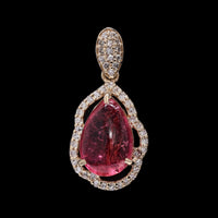 2.46 Ct Pear Cabochon Natural Tourmaline 14K Gold Pendant