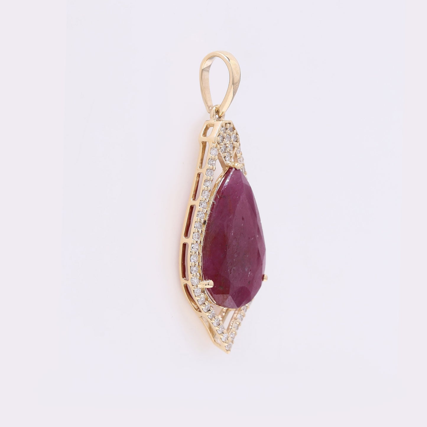 3.09 Ct Pear Mixed Cut Natural Ruby 14K Gold Pendant