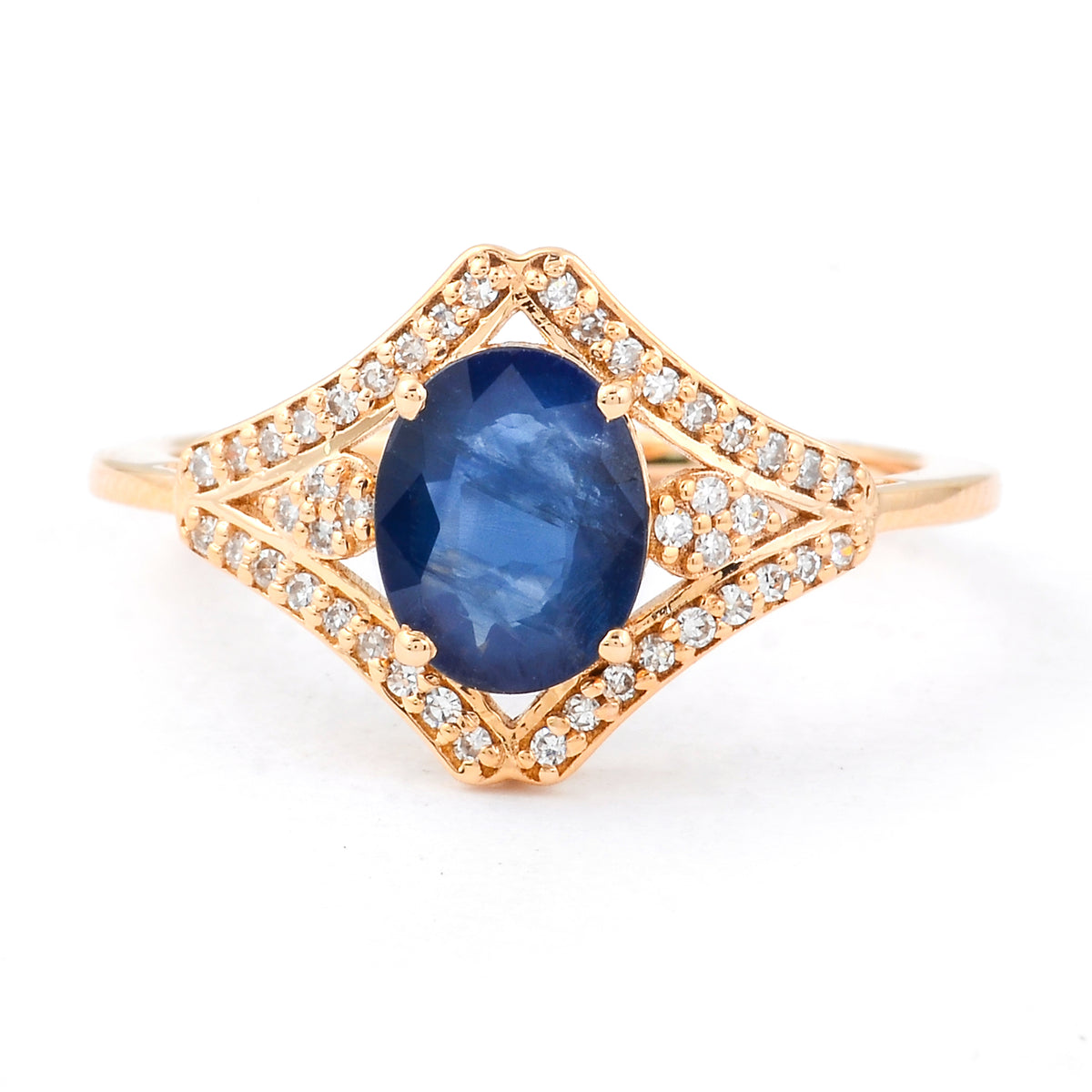 1.36 Ct Oval Mixed Cut Natural Sapphire 14K Gold Ring