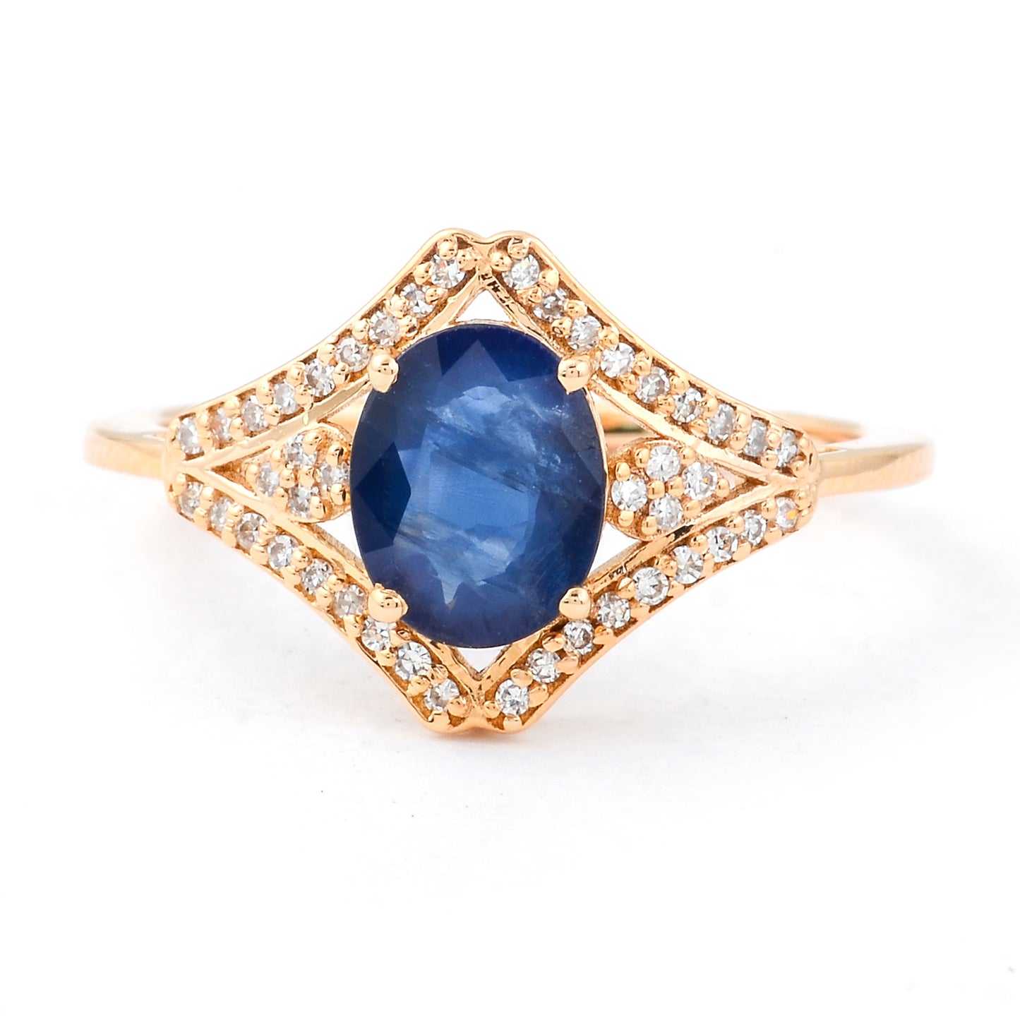 1.36 Ct Oval Mixed Cut Natural Sapphire 14K Gold Ring