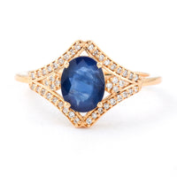 1.36 Ct Oval Mixed Cut Natural Sapphire 14K Gold Ring