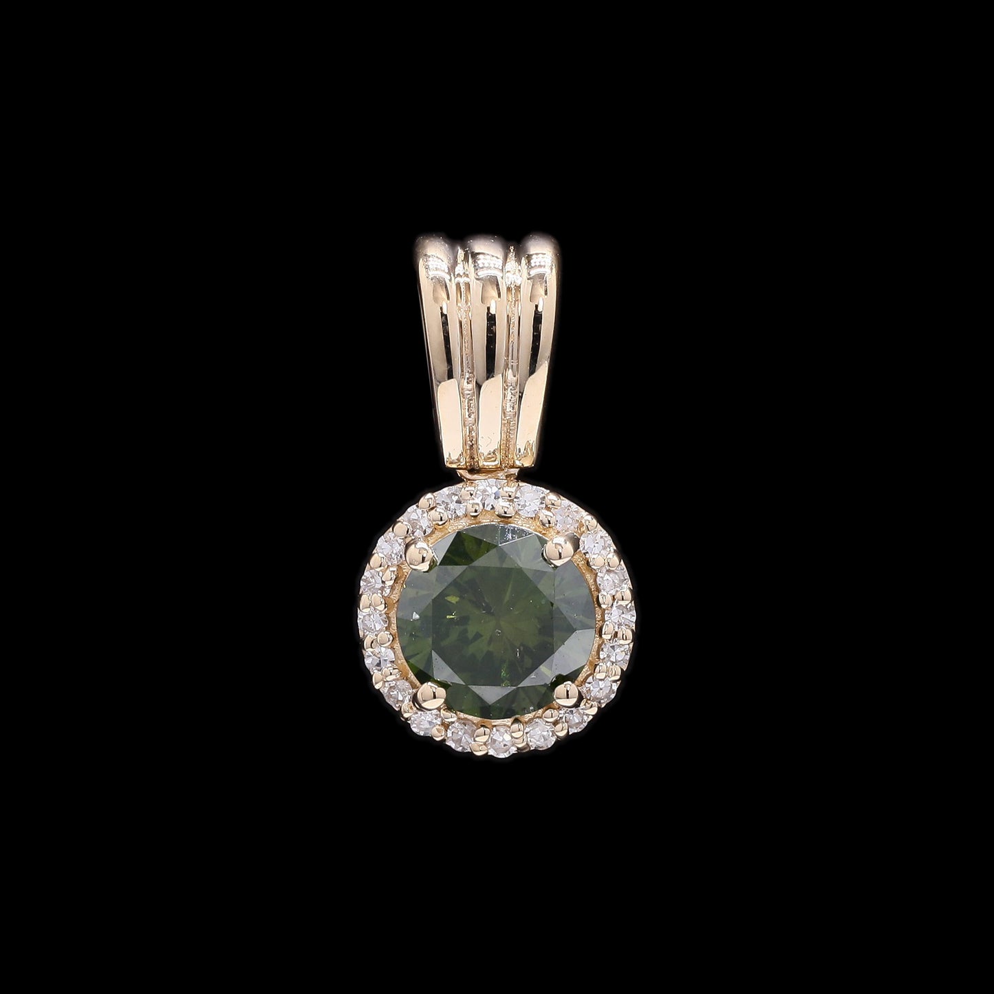 0.63 Ct Round Green Diamond 14K Gold Pendant