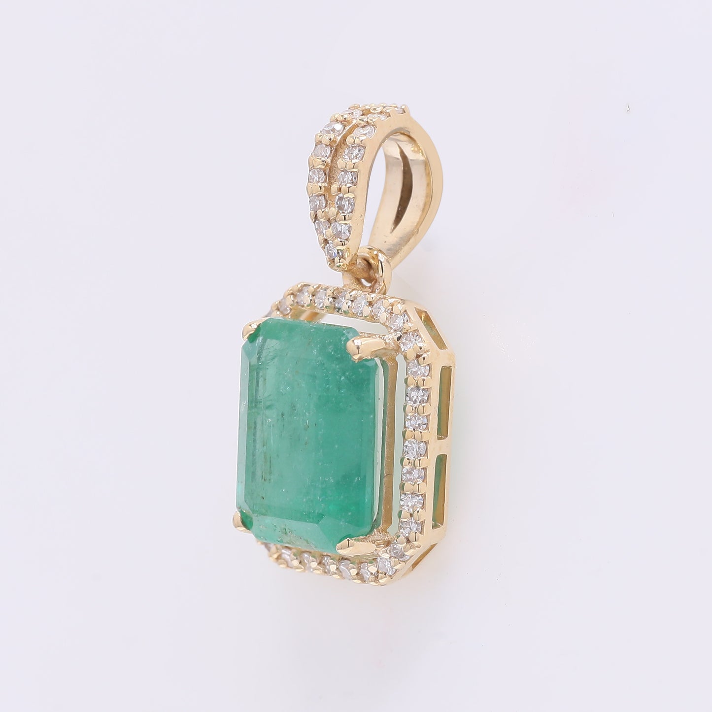 2.45 Ct Octagon Step Cut Natural Emerald 14K Gold Pendant