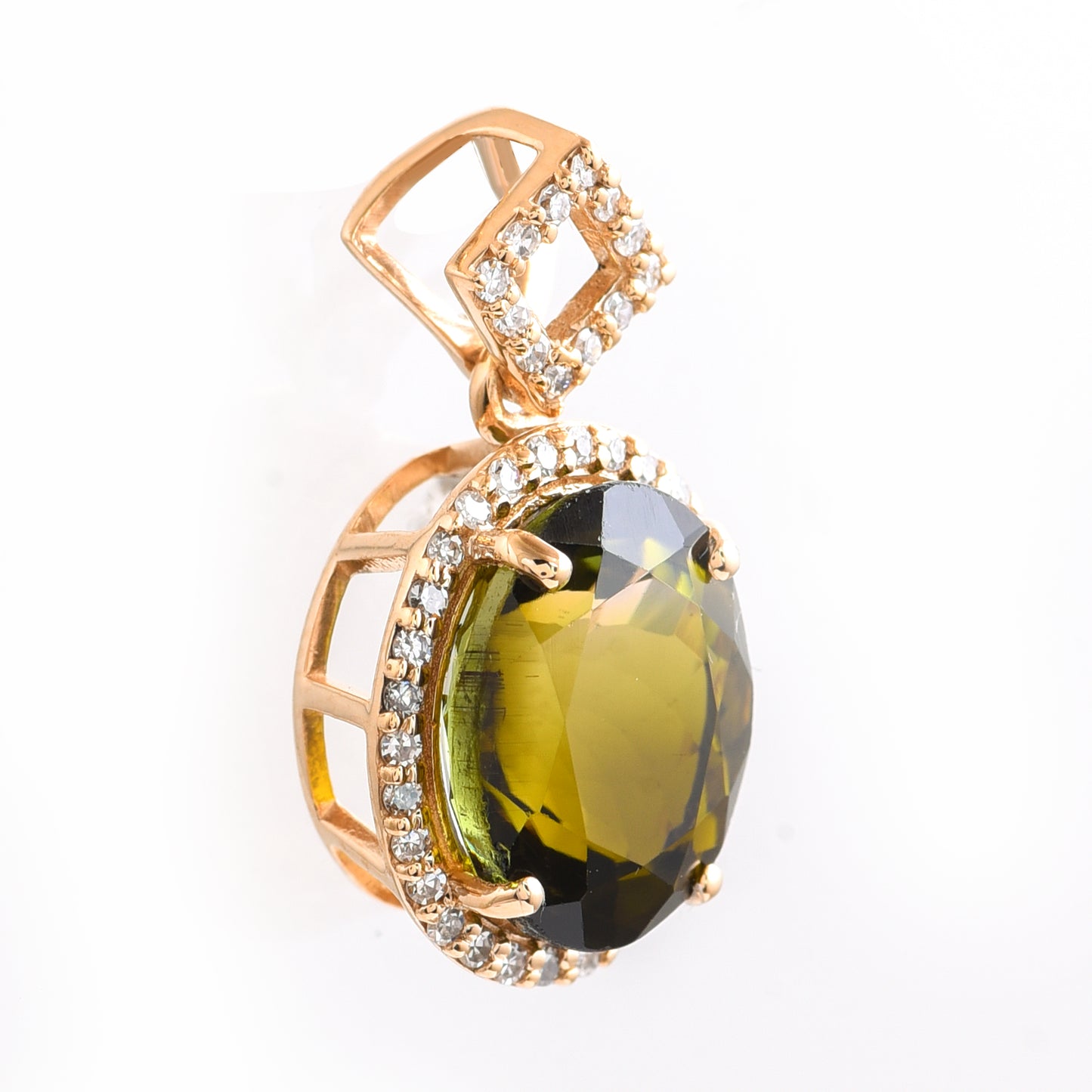 3.05 Ct Oval Mixed Cut Natural Tourmaline 14K Gold Pendant