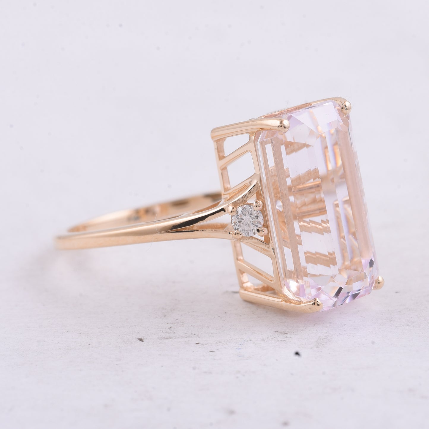 7.99 Ct Octagon Step Cut Natural Kunzite 14K Gold Ring