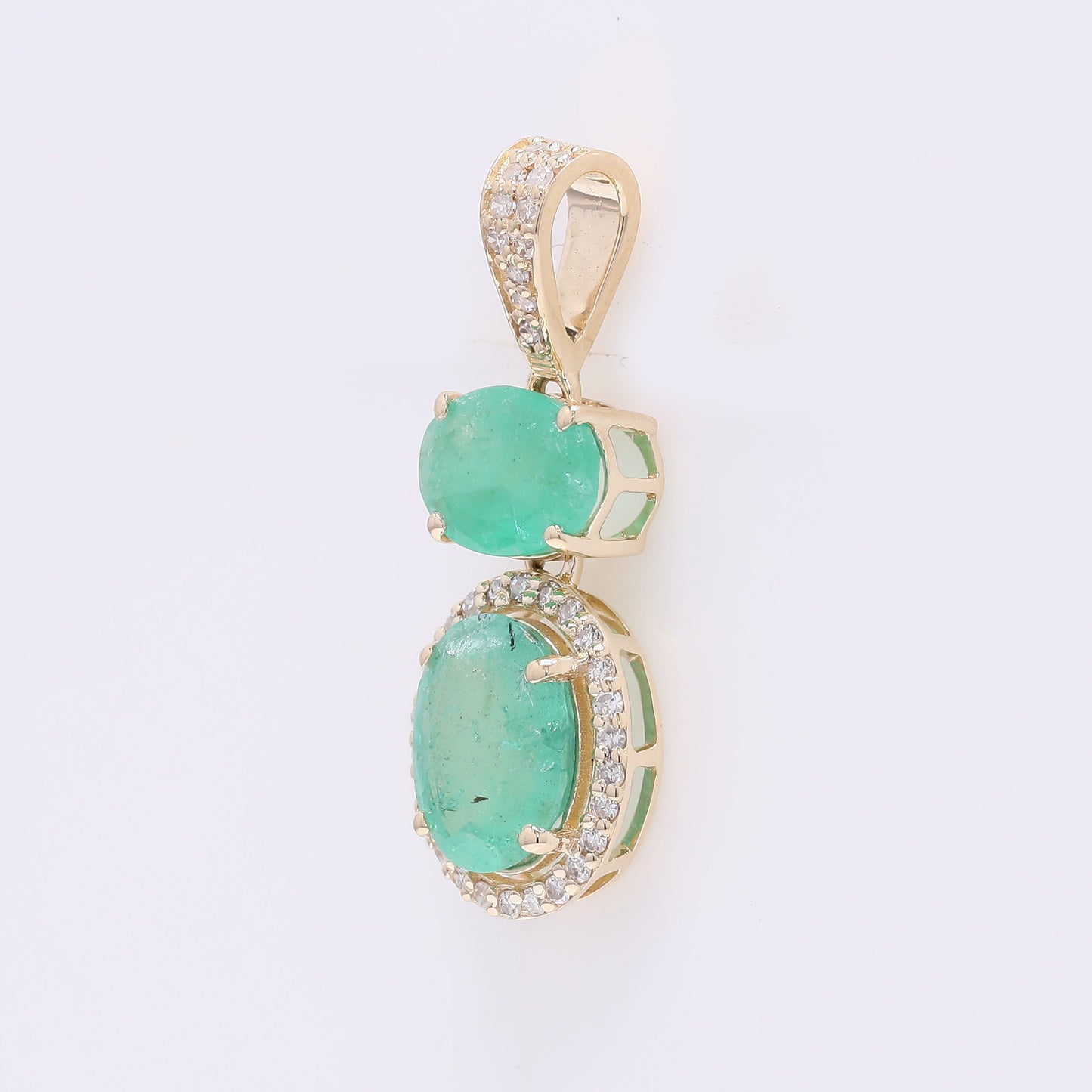 1.79 Ct Oval Mixed Cut Natural Emerald 14K Gold Pendant