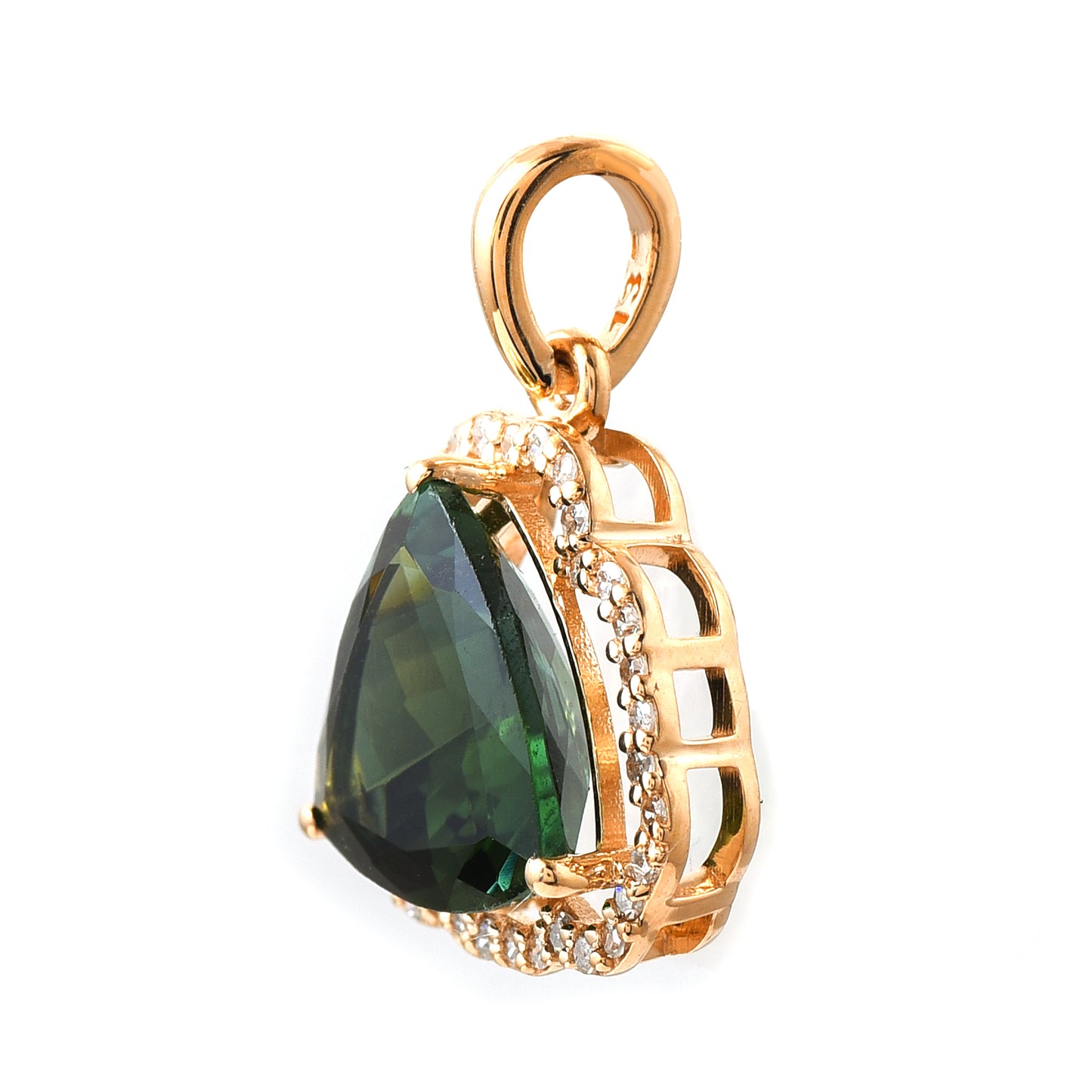 1.06 Ct Triangle Mixed Cut Natural Green Tourmaline 14K Gold Pendant