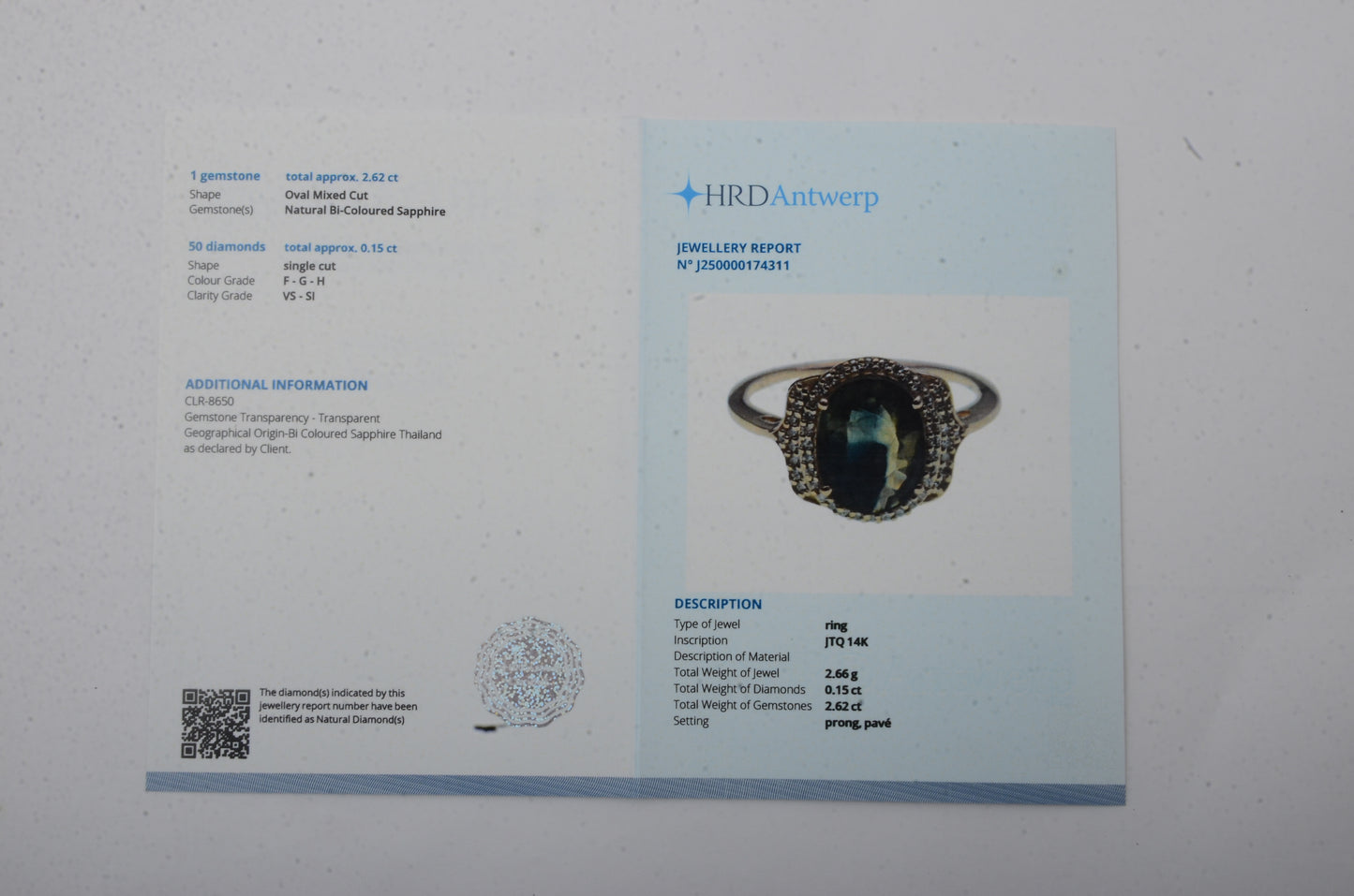 2.77 Ct Oval Mixed Cut Natural Bi Coloured Sapphire 14K Gold Ring