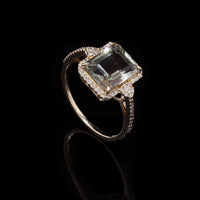 2.84 Ct Emerald Cut Natural Plagioclase Feldspar Sunstone 14K Gold Ring