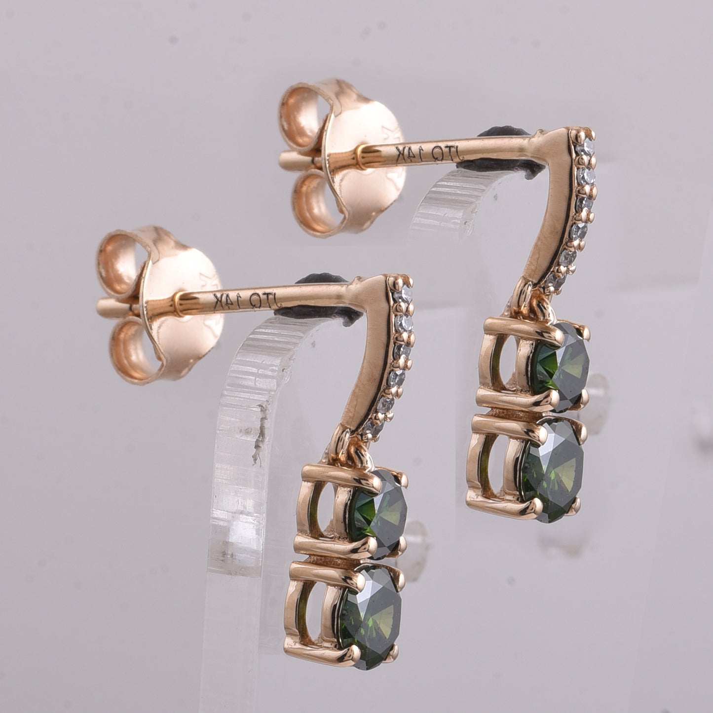 0.65 Ct Round Green Diamond 14K Gold Earrings
