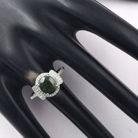 2.69 Ct Oval Mixed Cut Natural Green Sapphire 950 Platinum Ring
