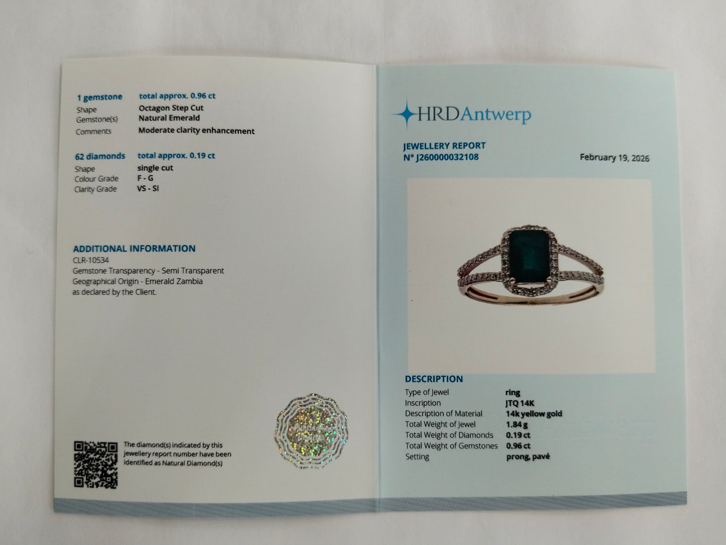 1.15 Ct Octagon Step Cut Natural Emerald 14K Gold Ring