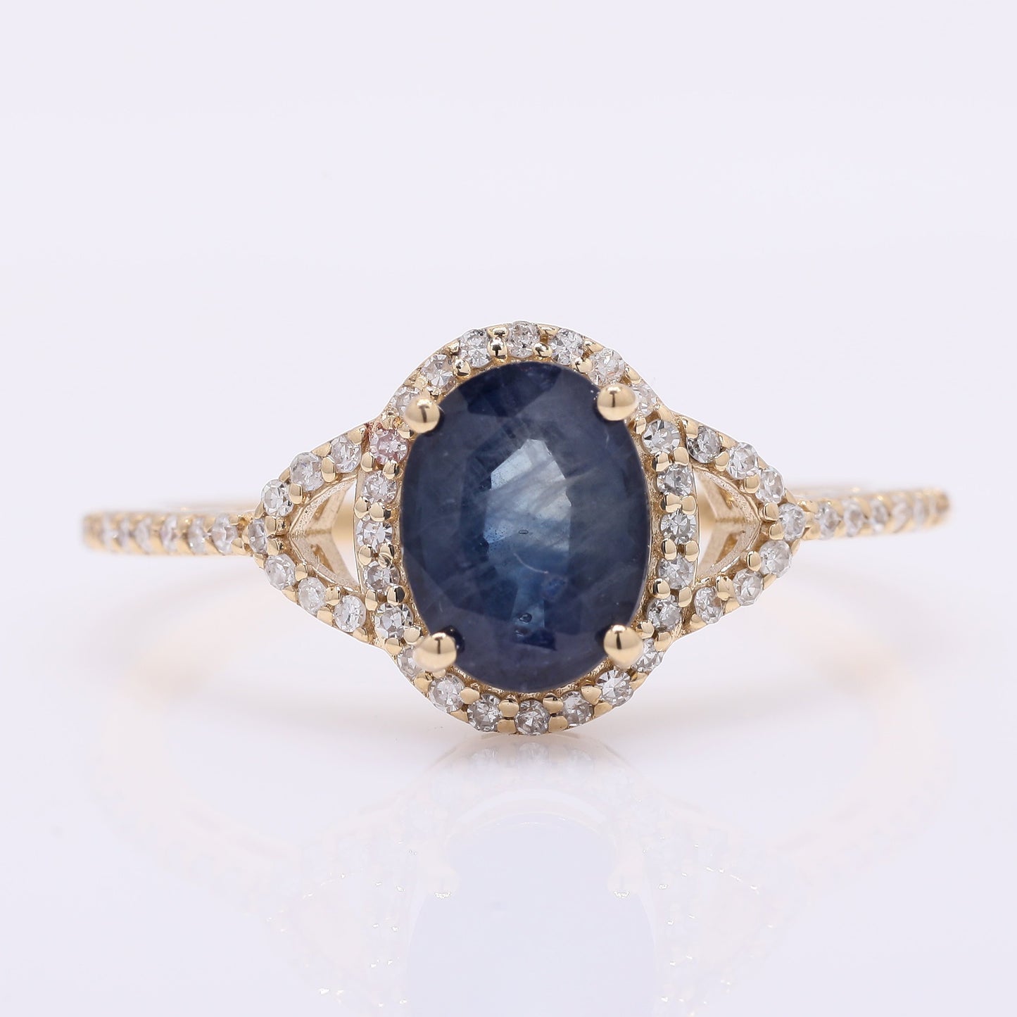1.77 Ct Oval Mixed Cut Natural Sapphire 14K Gold Ring