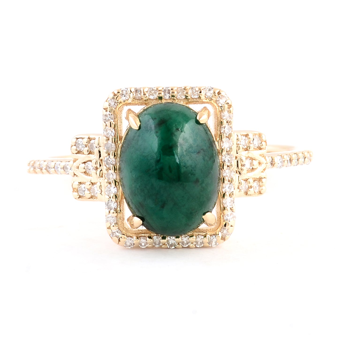 2.31 Ct Oval Cabochon Natural Beryl Emerald 14K Gold Ring