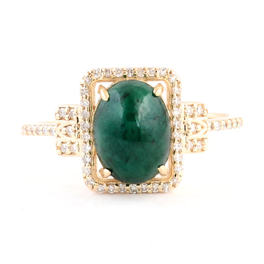 2.31 Ct Oval Cabochon Natural Beryl Emerald 14K Gold Ring