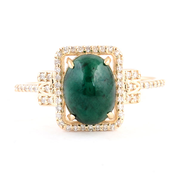 2.31 Ct Oval Cabochon Natural Beryl Emerald 14K Gold Ring