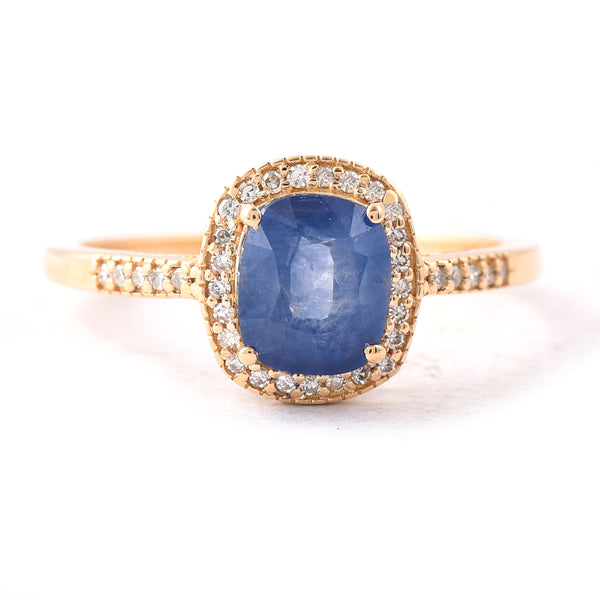 1.74 Ct Cushion Mixed Cut Natural Sapphire 14K Gold Ring