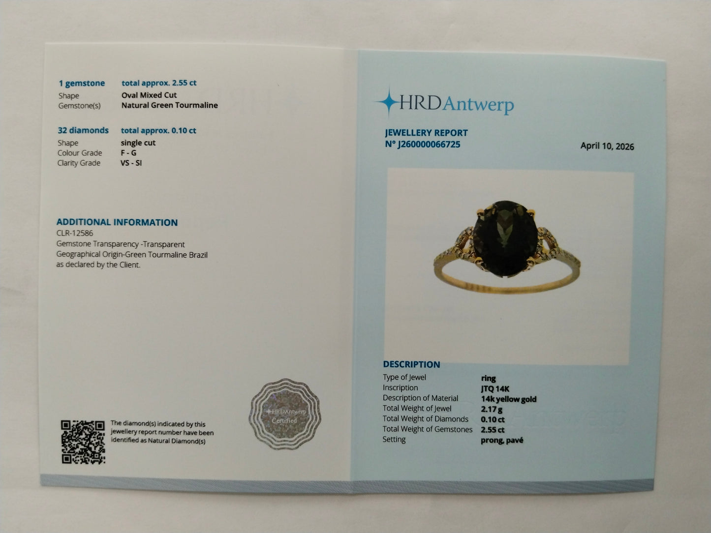 2.65 Ct Oval Mixed Cut Natural Green Tourmaline 14K Gold Ring