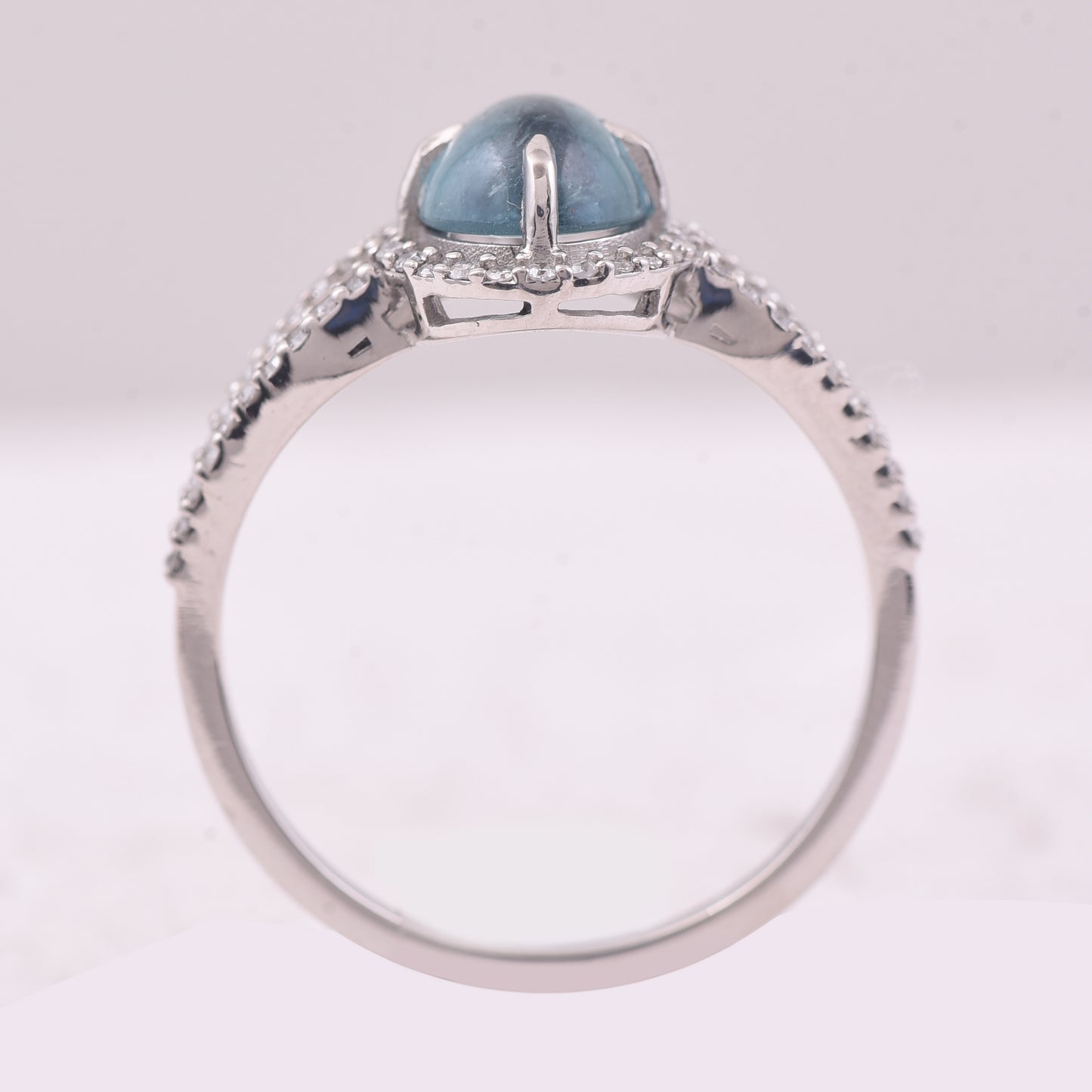 1.50 Ct Oval Cabochon Cut Natural Tourmaline 950 Platinum Ring