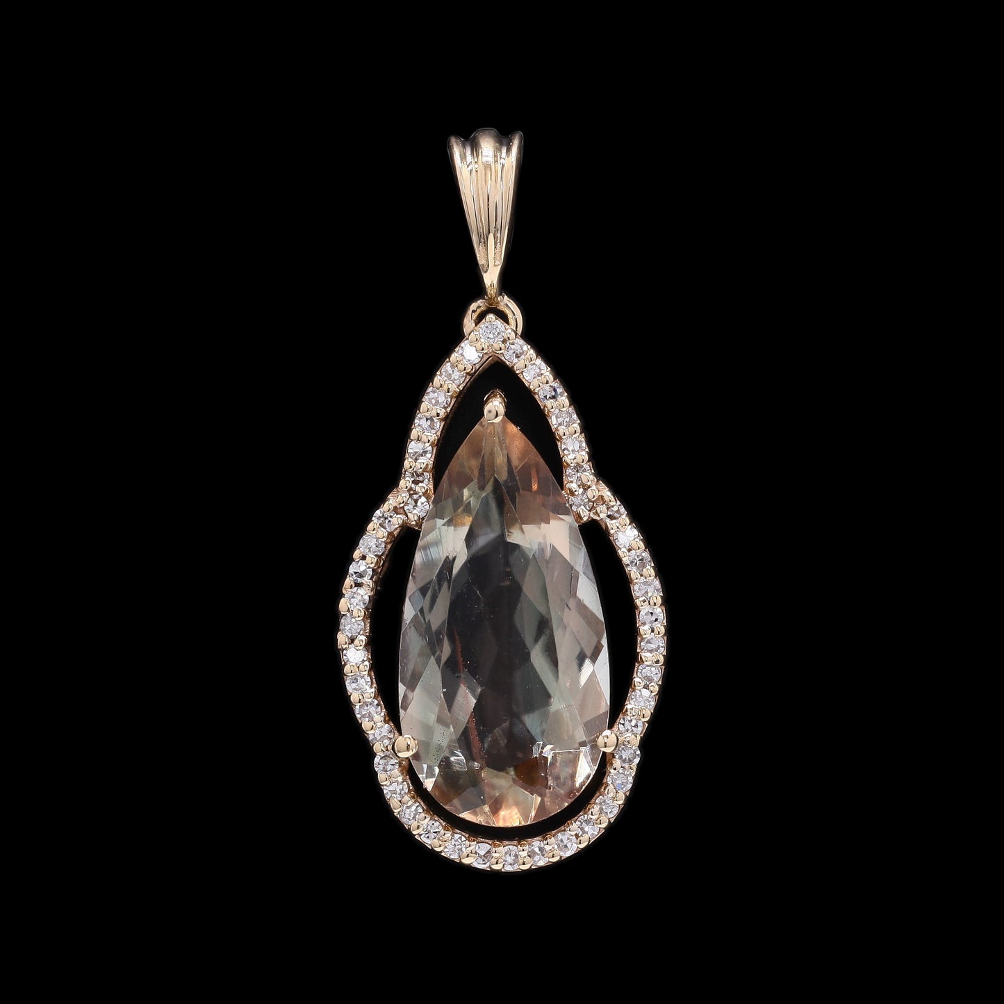 2.96 Ct Pear Mixed Cut Natural Sunstone 14K Gold Pendant
