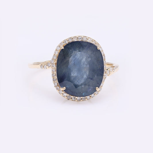5.92 Ct Rectangular Cushion Mixed Cut Natural Corundum Sapphire 14K Gold Ring