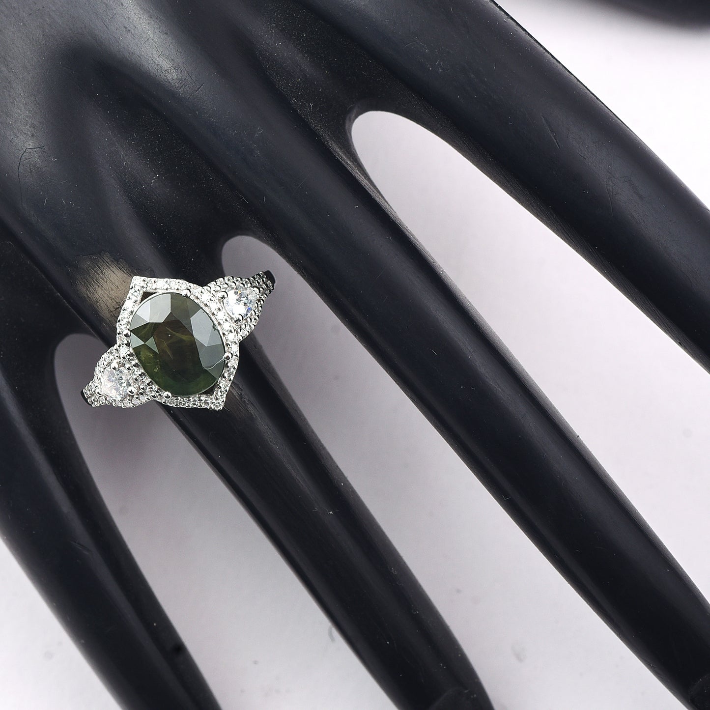 3.53 Ct Oval Mixed Cut Natural Green Sapphire 950 Platinum Ring