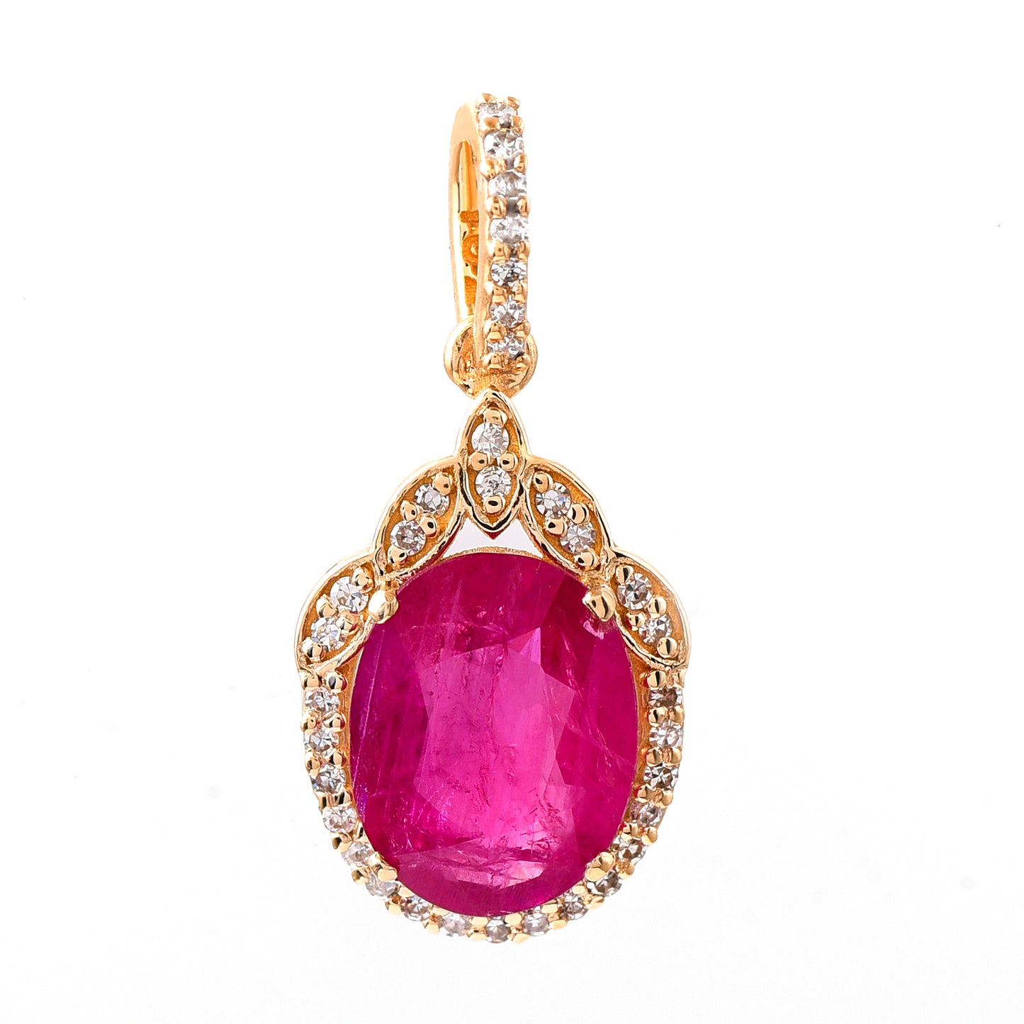 2.08 Ct Oval Mixed Cut Natural Ruby 14K Gold Pendant