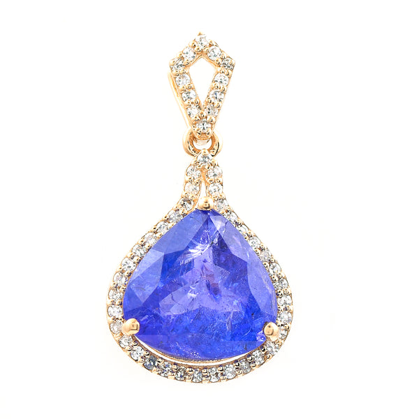 3.44 Ct Pear Mixed Cut Natural Tanzanite 14K Gold Pendant