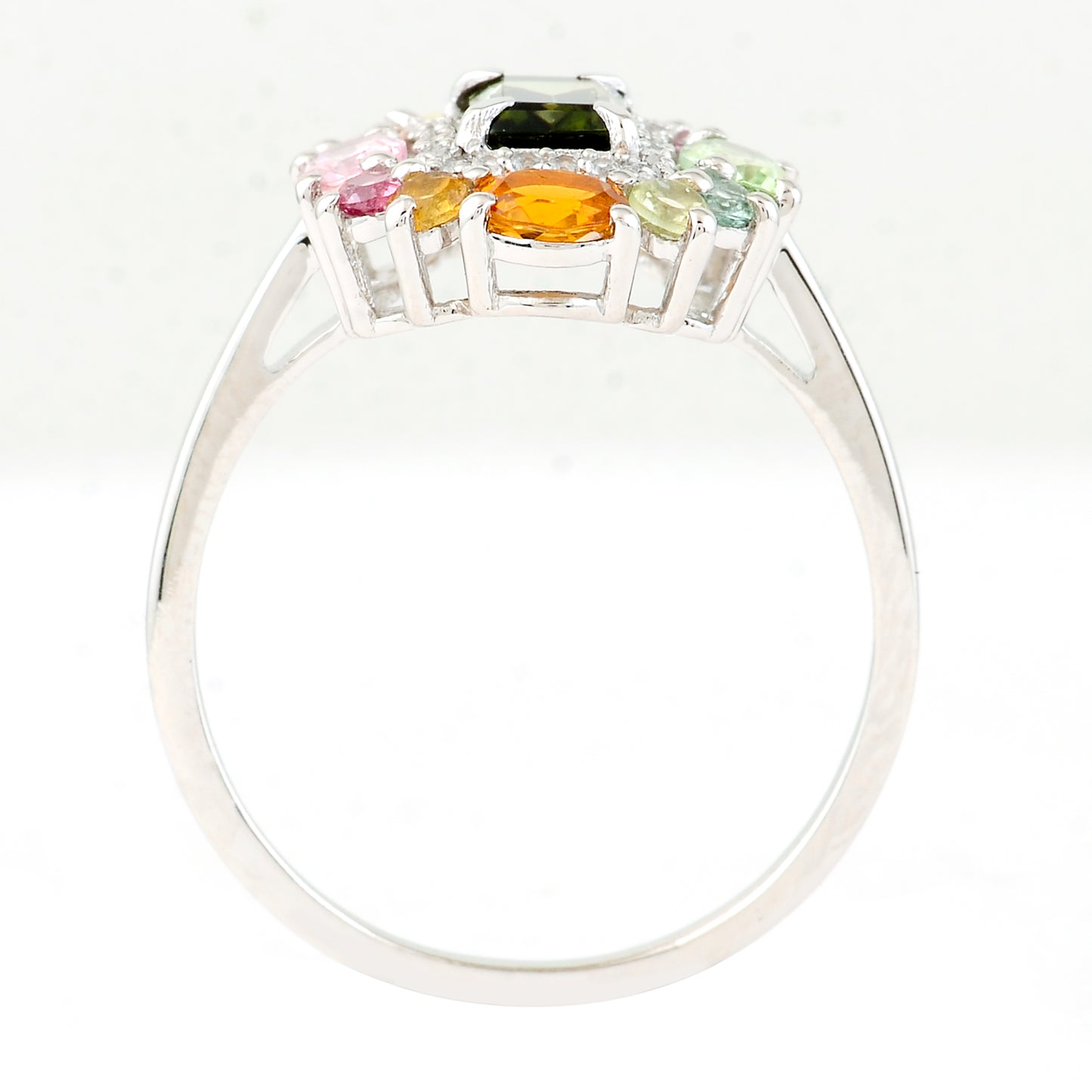 1.51 Ct Octagon Step Cut, Oval Mixed Cut, Round Mixed Cut Natural Multi-Coloured Tourmaline 950 Platinum Ring