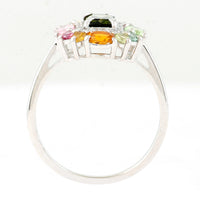 1.51 Ct Octagon Step Cut, Oval Mixed Cut, Round Mixed Cut Natural Multi-Coloured Tourmaline 950 Platinum Ring