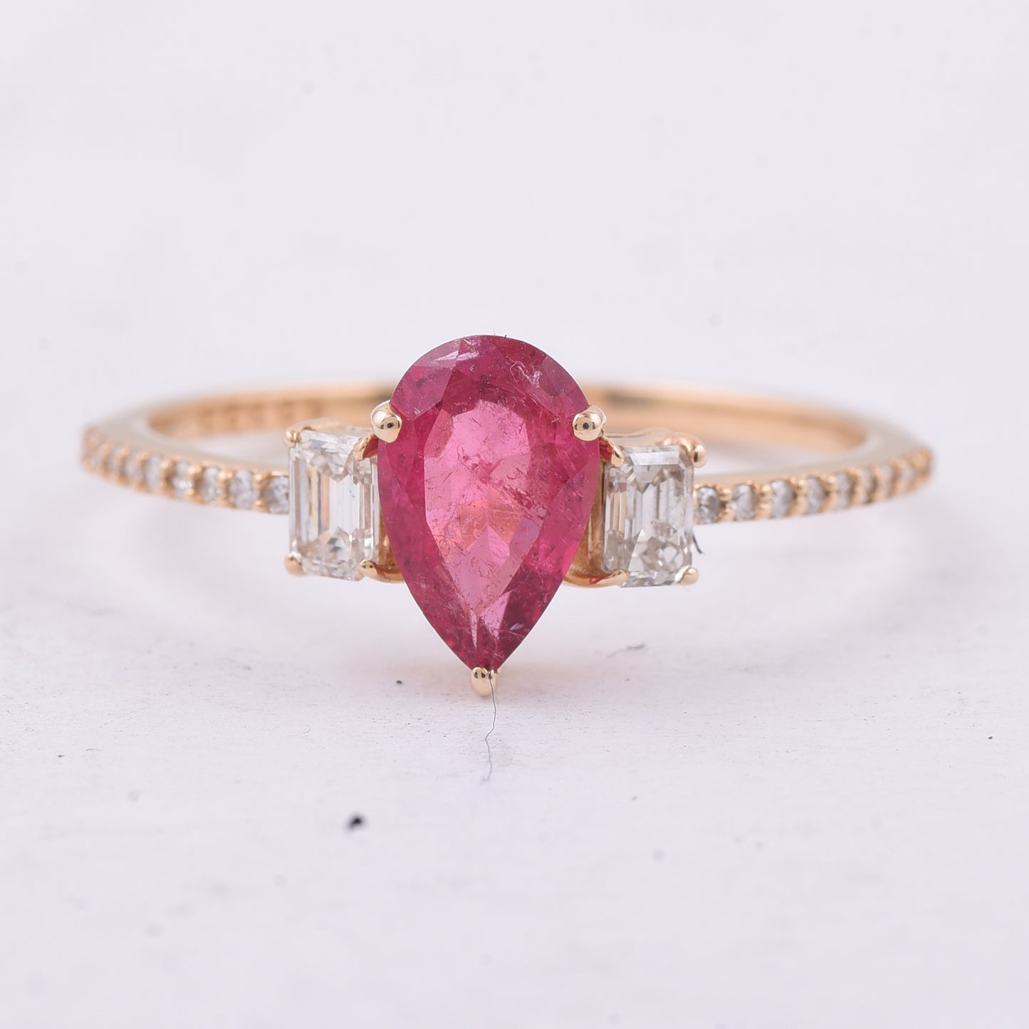 1.15 Ct Pear Mixed Cut Natural Pink Tourmaline 14K Gold Ring