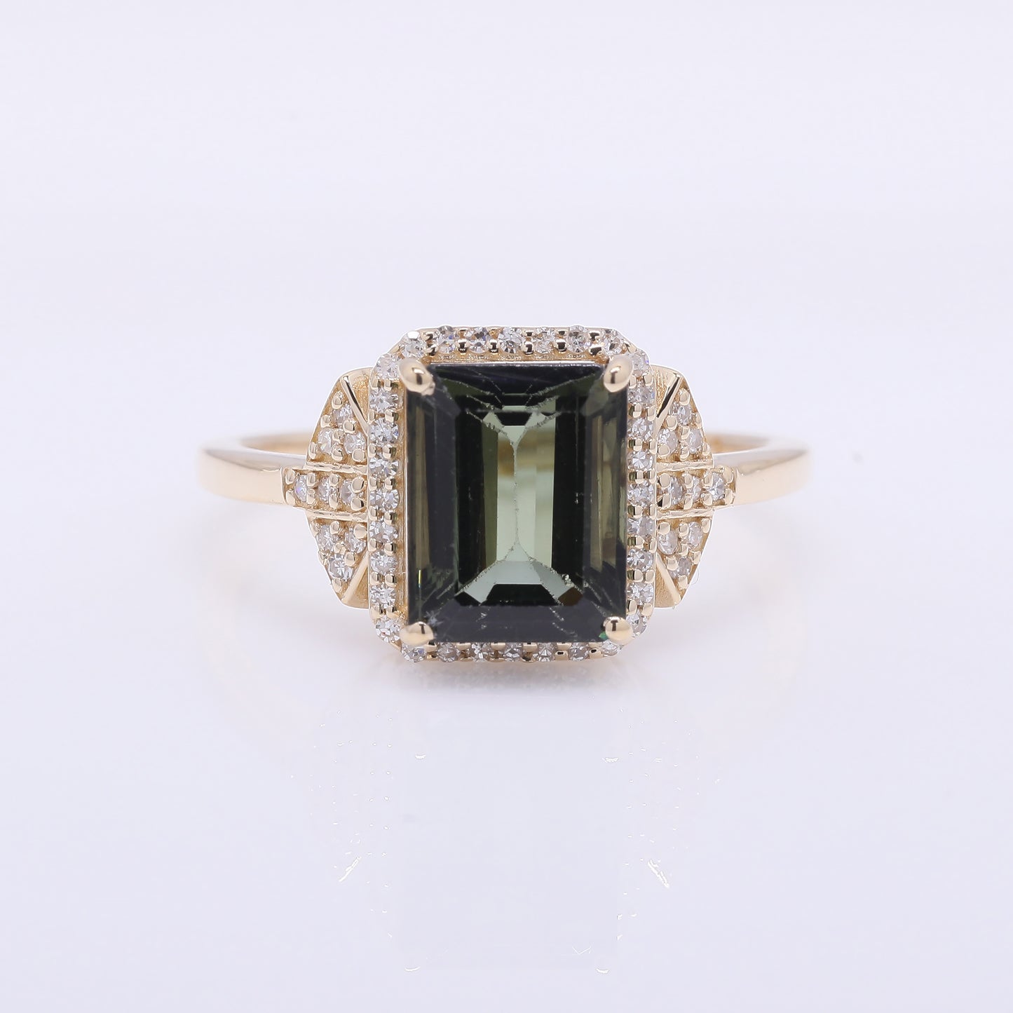 3.13 Ct Octagon Step Cut Natural Green Tourmaline 14K Gold Ring