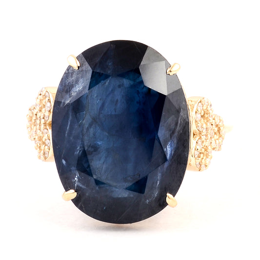 16.32 Ct Oval Mixed Cut Natural Corundum Sapphire 14K Gold Ring