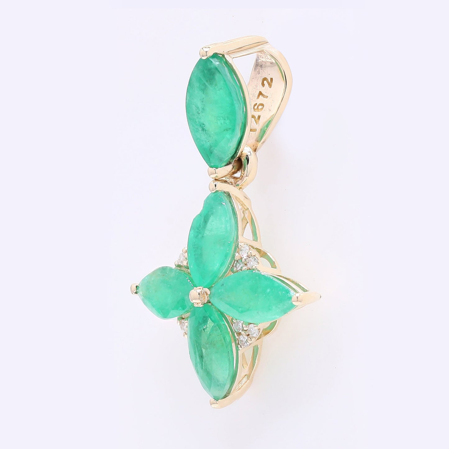 2.08 Ct Marquise Mixed Cut Natural Emerald 14K Gold Pendant
