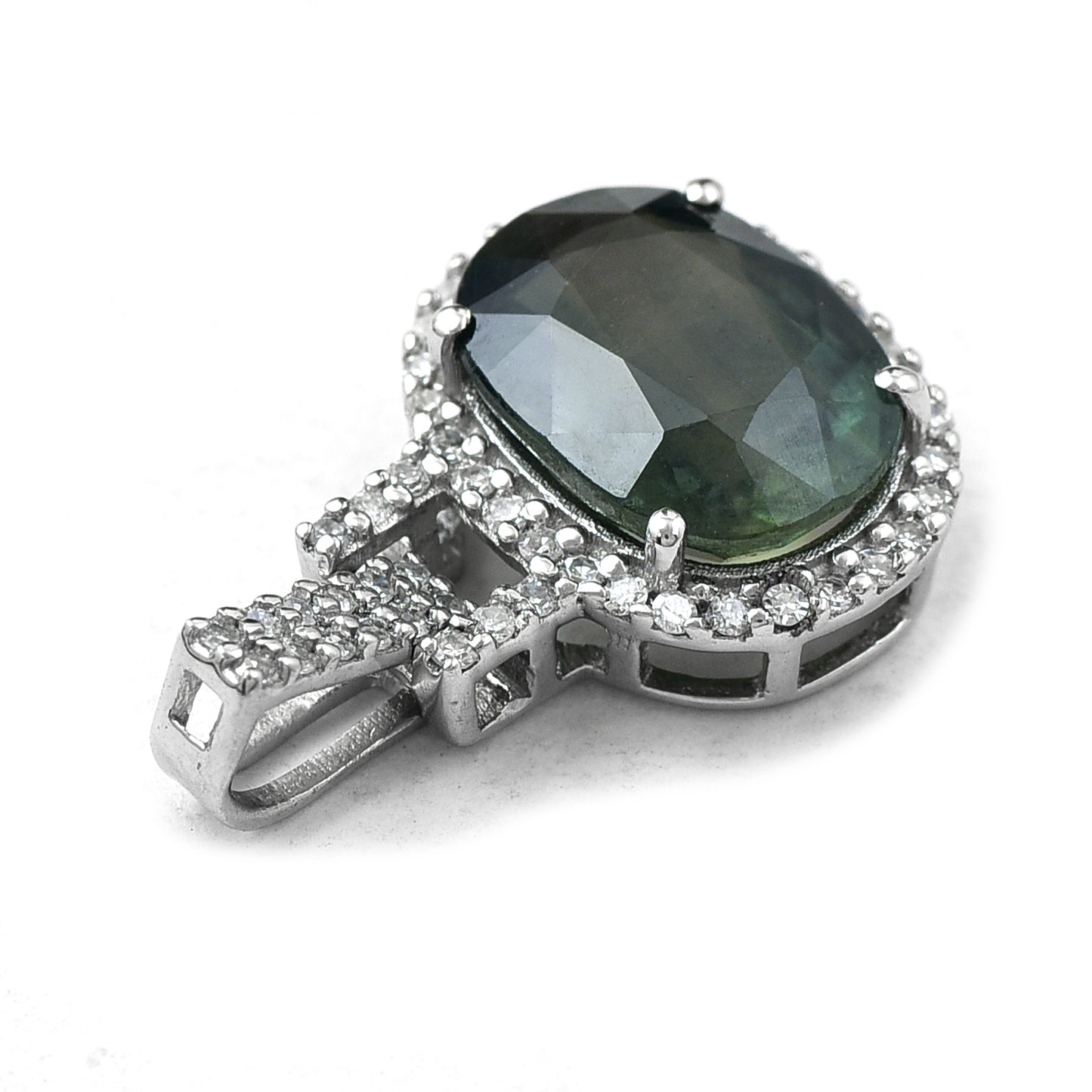3.24 Ct Oval Mixed Cut Natural Green Sapphire 950 Platinum Pendant