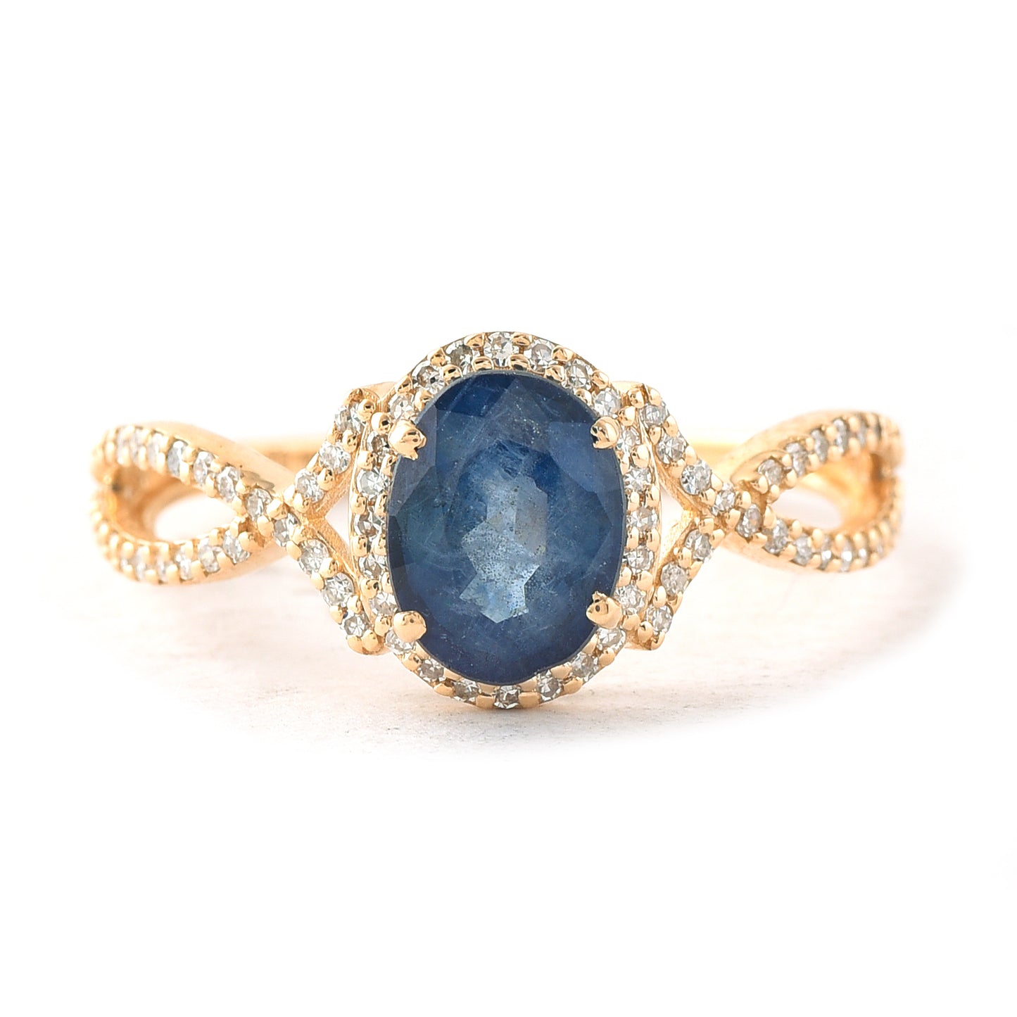 1.75 Ct Oval Mixed Cut Natural Sapphire 14K Gold Ring