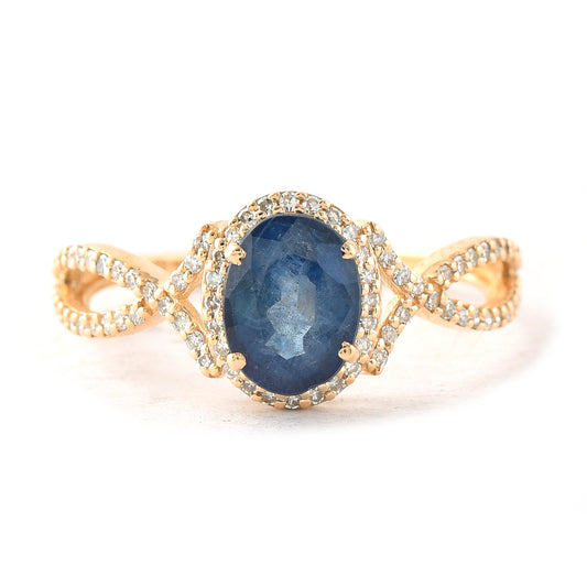1.75 Ct Oval Mixed Cut Natural Sapphire 14K Gold Ring