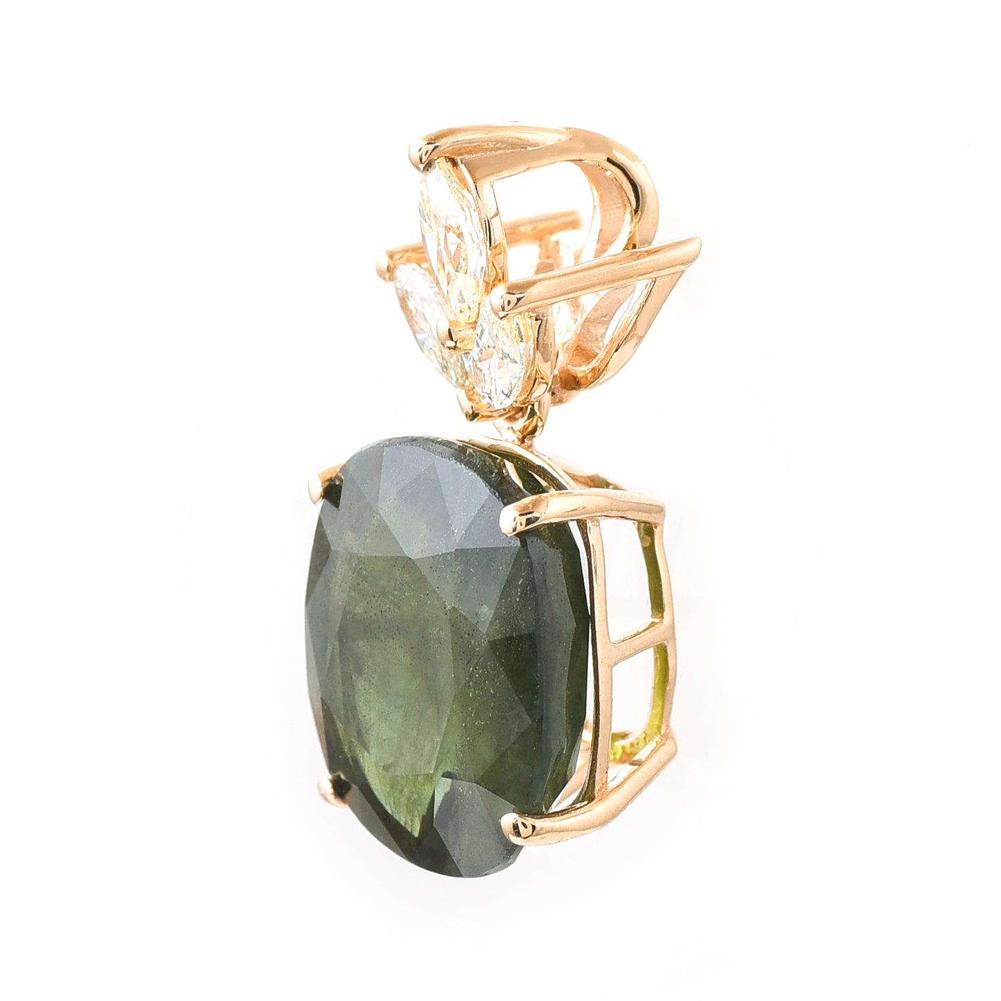1.10 Ct Oval Mixed Cut Natural Green Sapphire 14K Gold Pendant