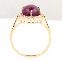 6.01 Ct Pear Cabochon Natural Corundum Ruby 14K Gold Ring