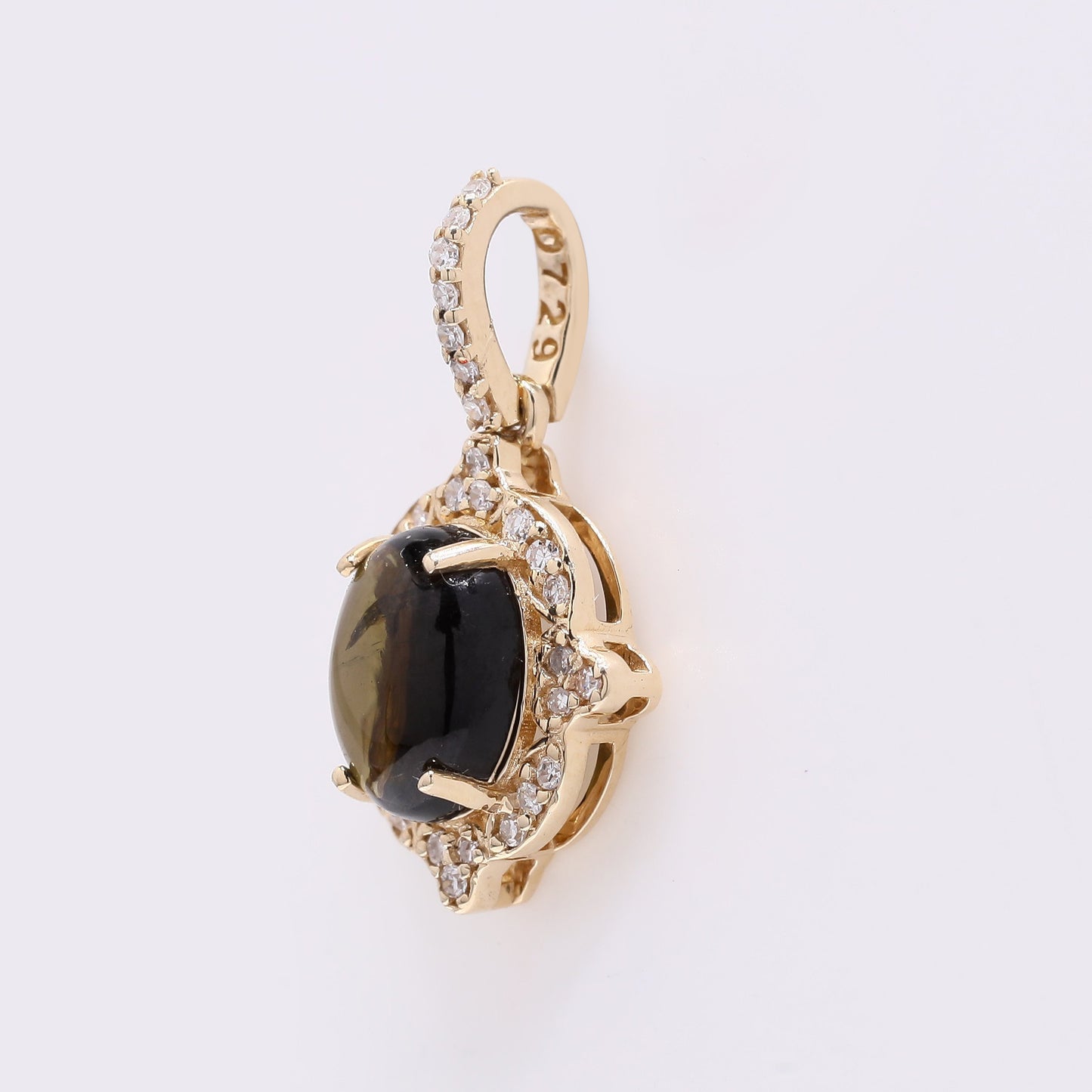 1.42 Ct Oval Cabochon Cut Natural Tourmaline 14K Gold Pendant